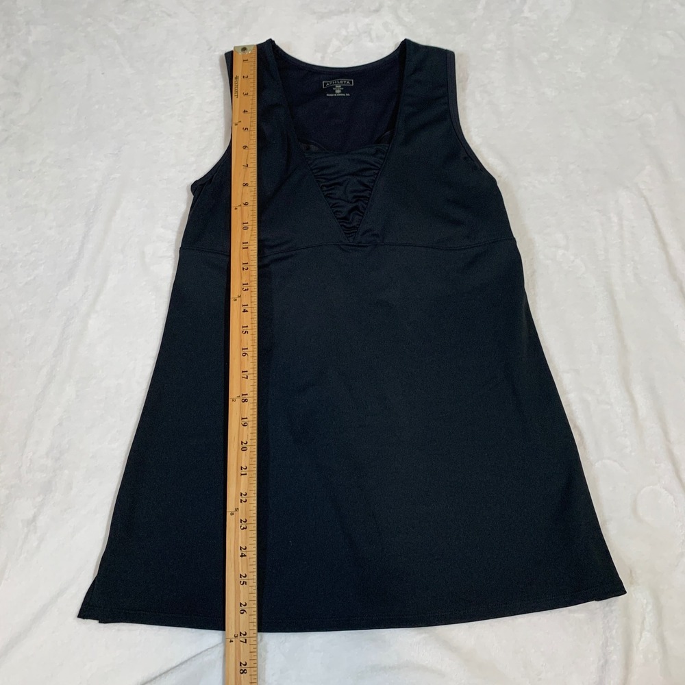 Athleta Black Ruched V Neck Tank Top Built In Bra Activewear Women's Tankini 36D - Picture 12 of 12
